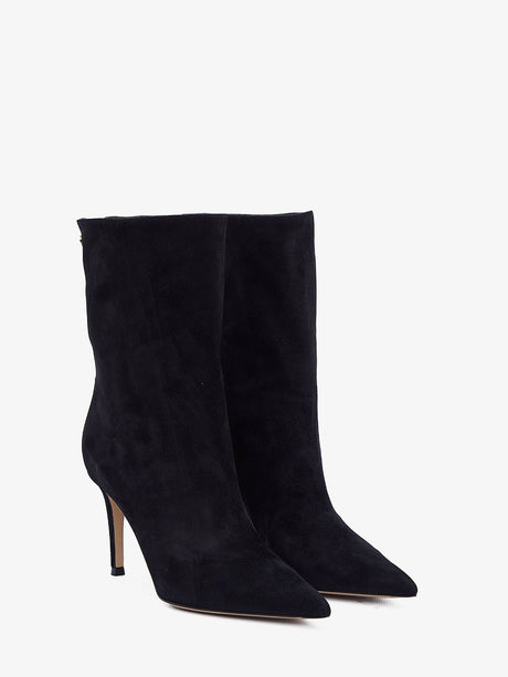 GIANVITO ROSSI Elegant Black Suede Boots with Gold-Tone Logo Detail and Thin Heel