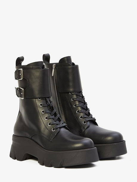 GIANVITO ROSSI Lug-Sole Lace-Up Combat Bootie for Women in Black