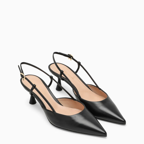 GIANVITO ROSSI Classic Black Leather Sandal with Low Heel and Pointed Design