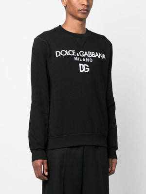 DOLCE & GABBANA Black Velvet Effect Crew-Neck Sweatshirt for Men