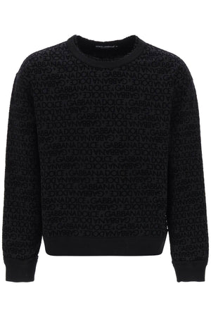 DOLCE & GABBANA Men's Flocked-Logo Sweatshirt in Black for Fall/Winter 2024