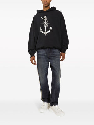 DOLCE & GABBANA Men's Cotton Hoodie with Visible Stitches - Navy