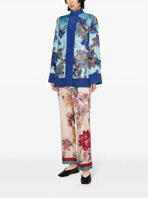 F.R.S FOR RESTLESS SLEEPERS Blue/Orange Silk Floral Print Jacket for Women