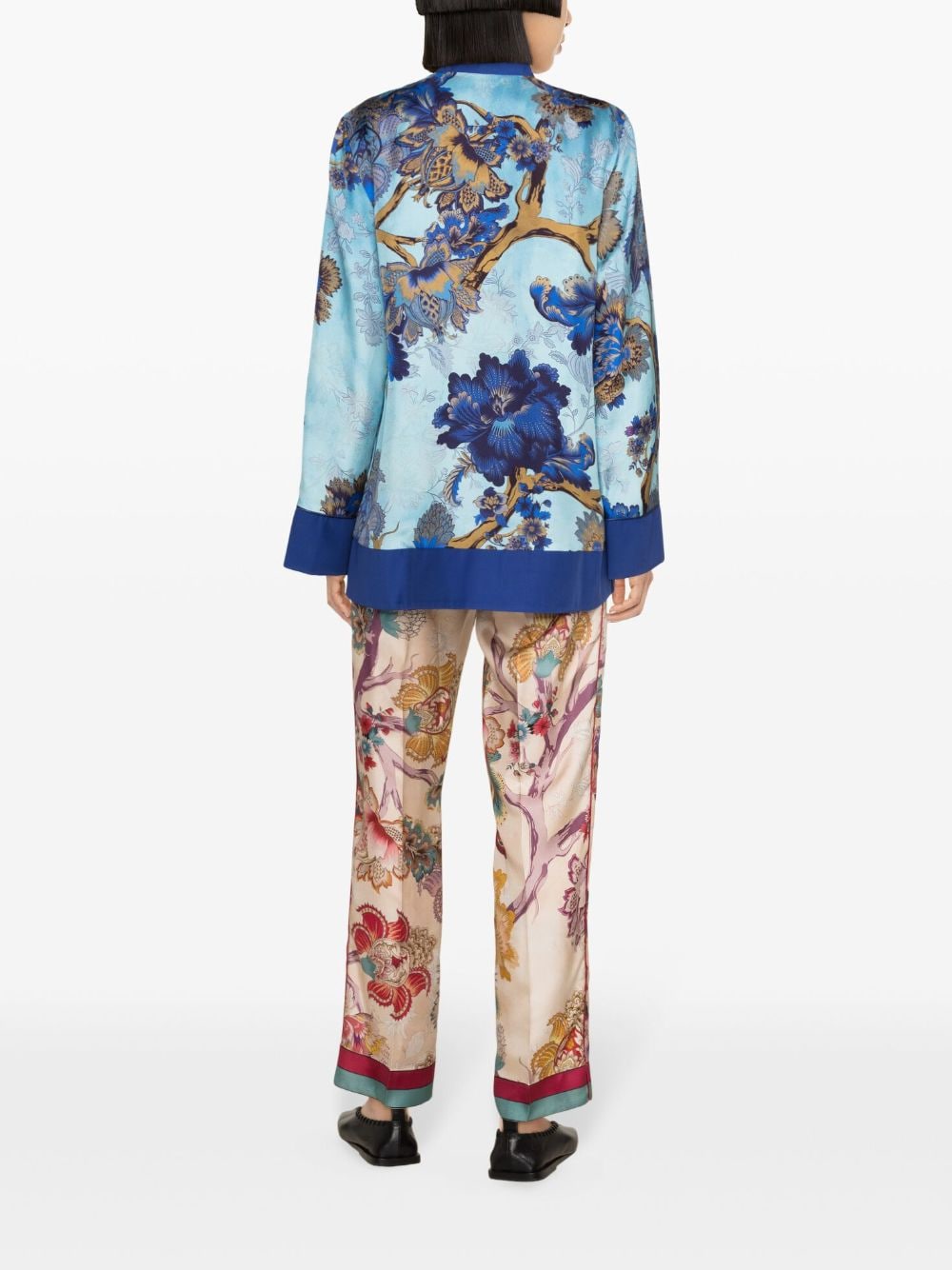 F.R.S FOR RESTLESS SLEEPERS Blue/Orange Silk Floral Print Jacket for Women