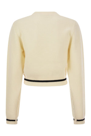 MARNI Women's White Wool Sweater with Balloon Sleeves and Embroidered Logo