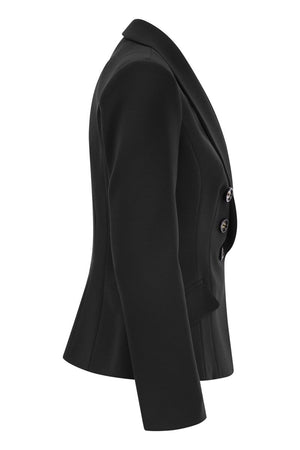 ELISABETTA FRANCHI Elegant Black Double-Breasted Crepe Jacket with Scarf Lapels