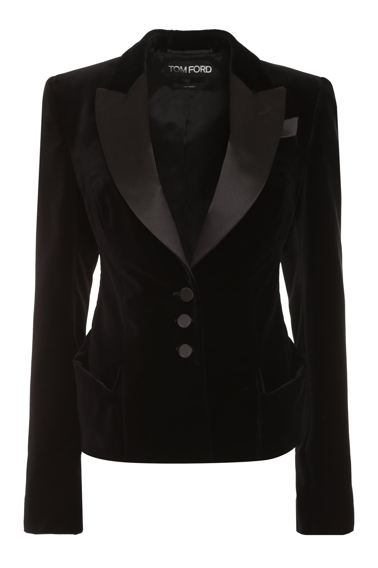 TOM FORD Luxurious Black Velvet Blazer for Women with Satin Lapel Collar and Slit Cuffs