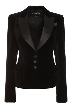 TOM FORD Luxurious Black Velvet Blazer for Women with Satin Lapel Collar and Slit Cuffs