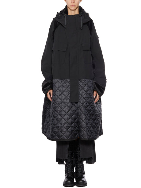 JUNYA WATANABE Black Quilted Double Texture Jacket for Women with Drawstring Hoodie