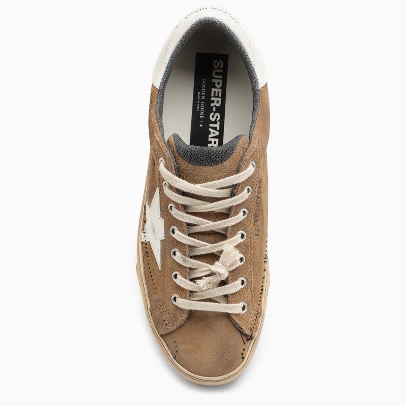 GOLDEN GOOSE Beige Suede Men's Low Top Trainers with White Leather Star Detail