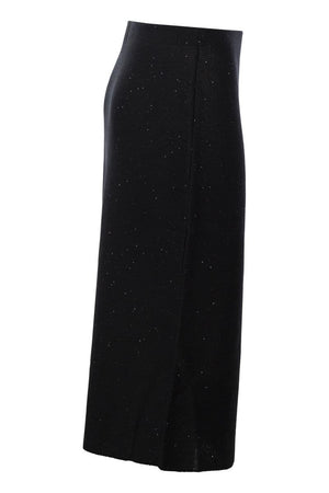 时尚黑色棉麻微缀针织铅笔裙
