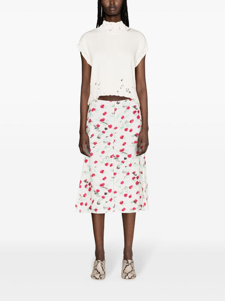 MARNI White Floral Crepe Midi Skirt for Women - Spring/Summer '24
