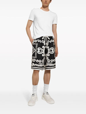 DOLCE & GABBANA Luxurious Silk Shorts with All-Over Logo Print for Men