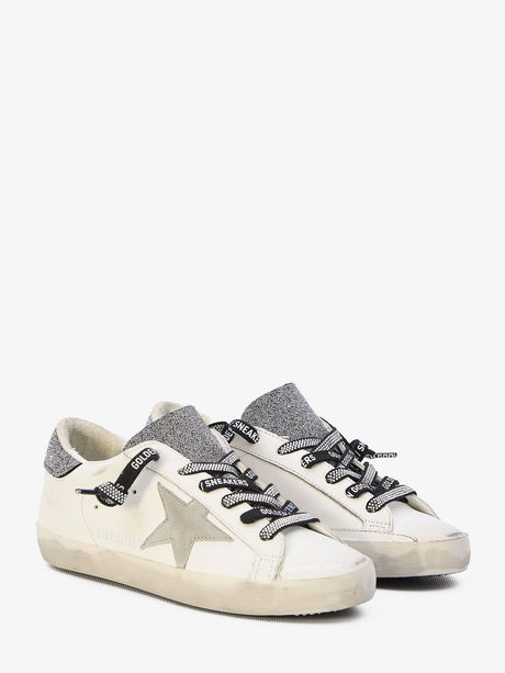 GOLDEN GOOSE Vintage White Leather Crystal Super-Star Sneakers for Women