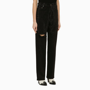 GOLDEN GOOSE Black Denim Trousers with Crystals for Women - SS24 Collection