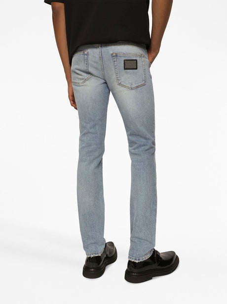 DOLCE & GABBANA Men's Ripped-Detailing Skinny Jeans in Light Blue - FW23 Collection