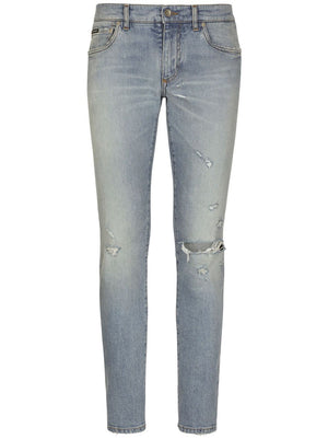 DOLCE & GABBANA Men's Ripped-Detailing Skinny Jeans in Light Blue - FW23 Collection