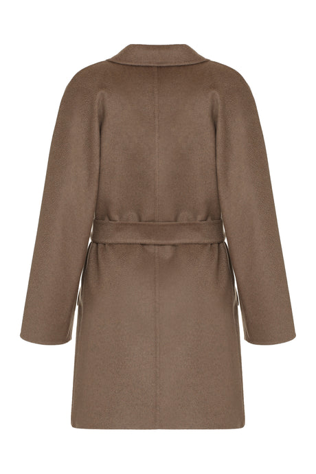 MAX MARA Taupe Cashmere Jacket with Lapel Collar and Coordinated Waist Belt