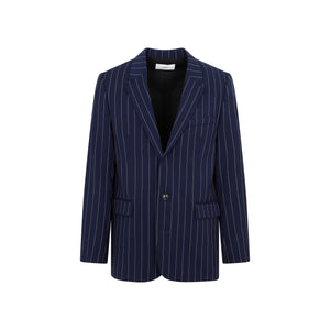 AMI PARIS Navy Blue Pinstripe Jacket for Men - SS23 Collection