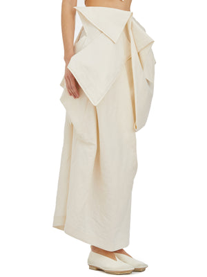 YEHUAFAN White Cotton Skirt with Ruffled Waistband for Women