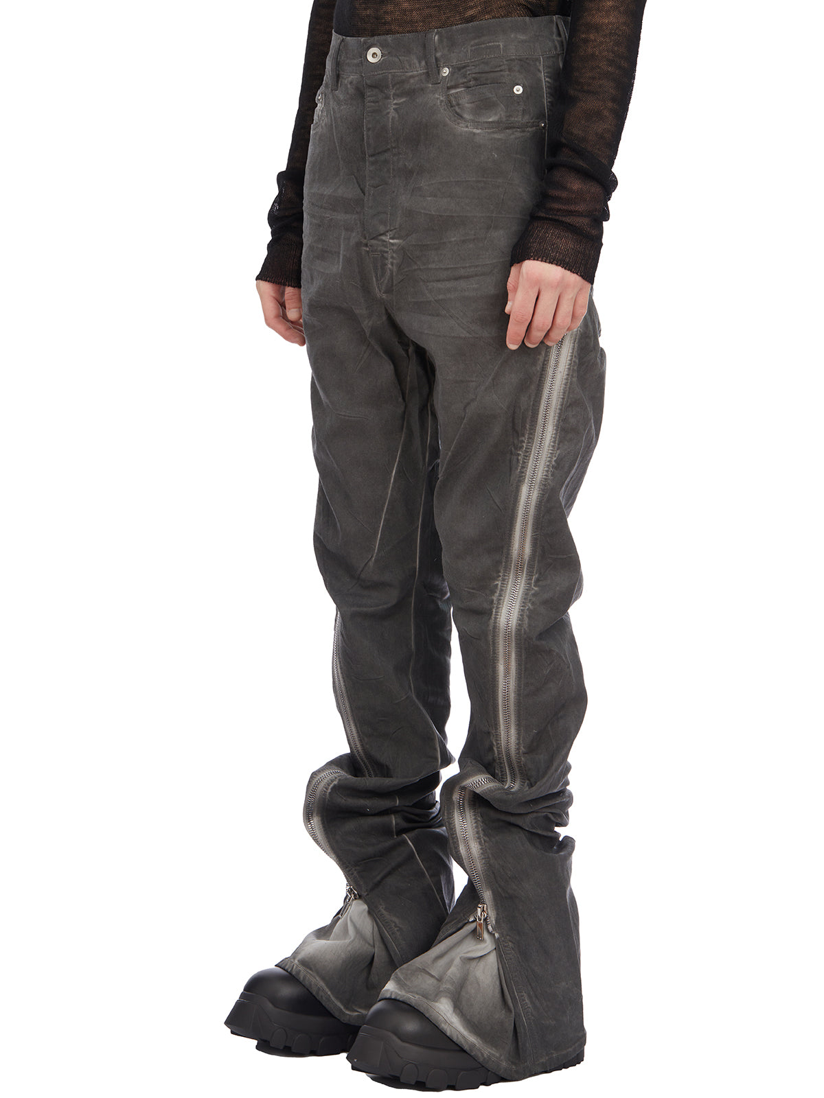 RICK OWENS Men's Gray Cotton Denim Pants for SS24 Season