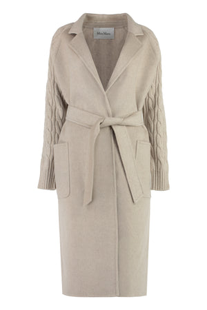 MAX MARA Pale Pink Cable-Knit Jacket with Belt and Pockets for Women