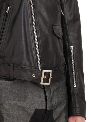 RICK OWENS Fitted Men's Biker Jacket with Classic Revers and Zipper Details