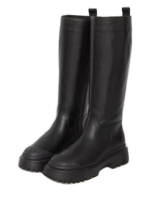 HOGAN Stylish Black Leather Knee-Length Boots for Women