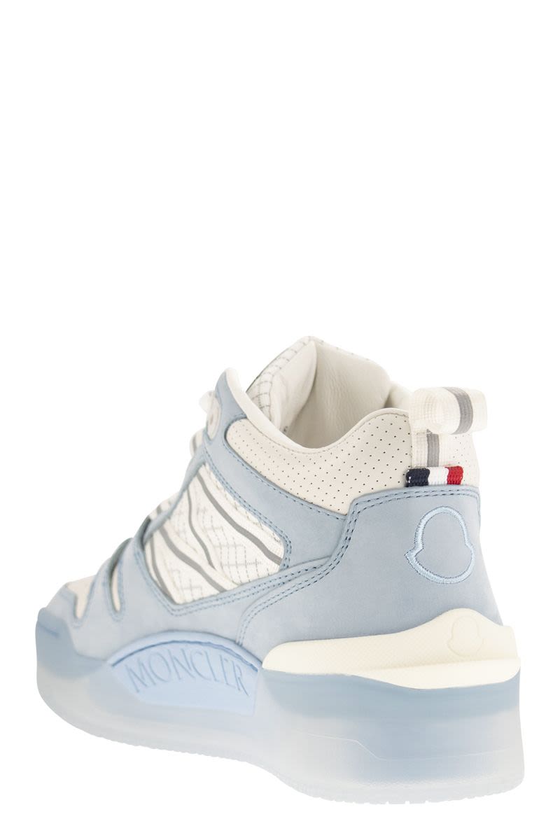 MONCLER Pivot High-Top Trainers - Light Blue Leather and Nubuck Sneakers for Women