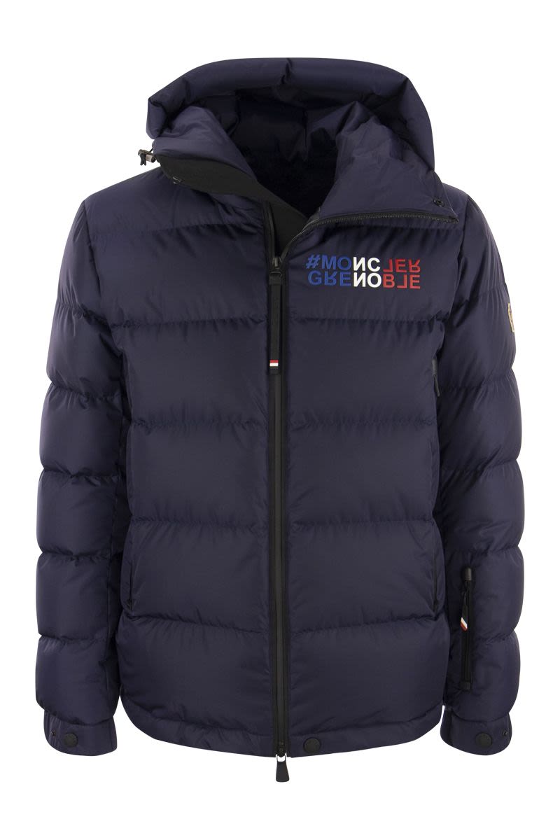MONCLER GRENOBLE Men's Blue Short Down Jacket with Hood - Water-Repellent, Windproof, Insulating, & Breathable