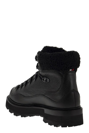 MONCLER Black Tasselled Leather Boots with Water-Repellent Treatment for Women