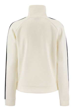 白色特拉班素搶鞣長袖衫 - 羽球圈靈感透明條紋及亮片刺繡裝飾
