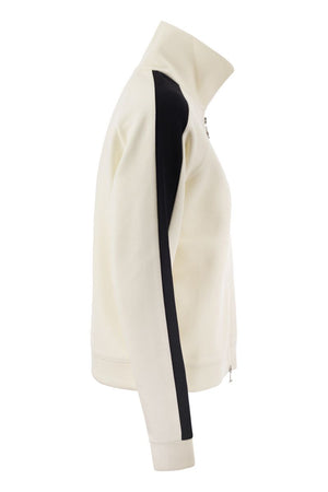 白色特拉班素搶鞣長袖衫 - 羽球圈靈感透明條紋及亮片刺繡裝飾