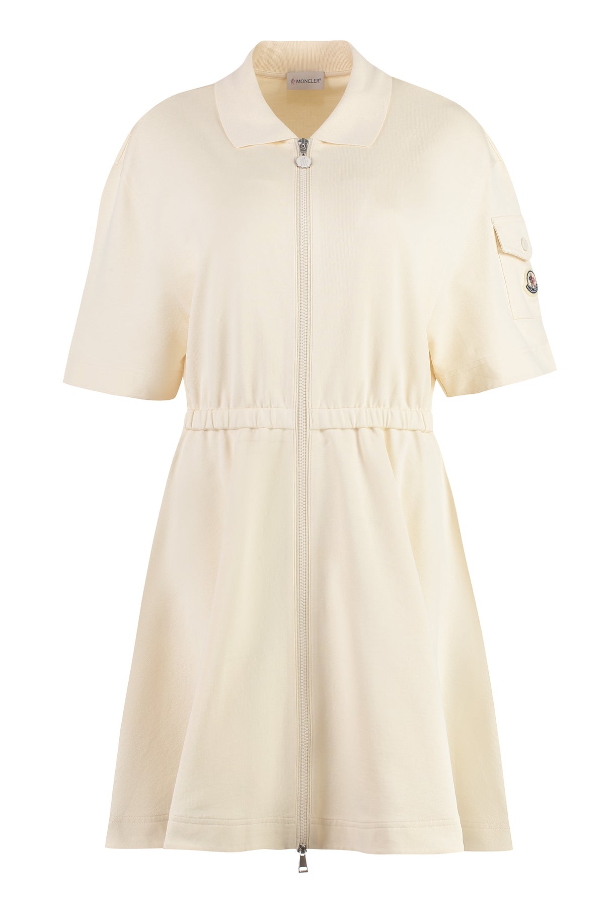 MONCLER White Cotton Mini-Dress with Logo Patch and Flap Pocket