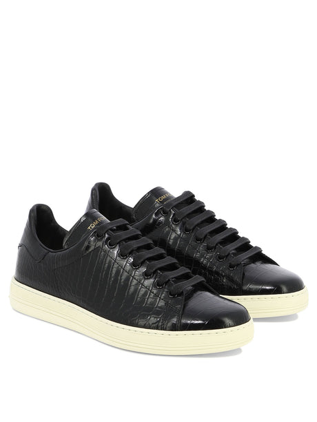 TOM FORD Luxury Croc-Print Leather Sneakers
