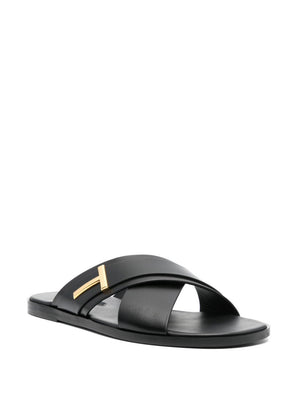 TOM FORD Stylish Black Leather Sandals for Men - Perfect for Any Occasion