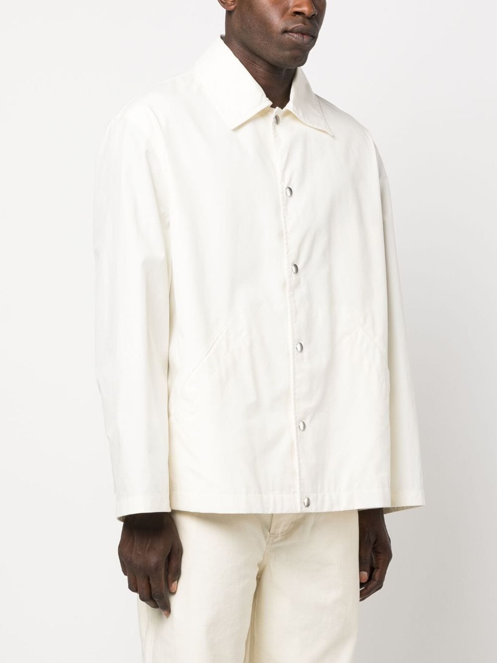 JIL SANDER Men's Logo Print Cotton Shirt Jacket in Bone White for FW23