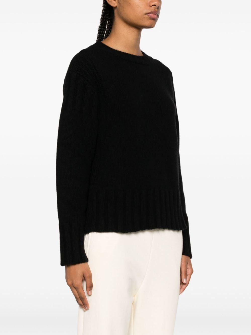 经典时尚：JIL SANDER女装高质量黑色经纬羊毛针织毛衣 - FW23系列