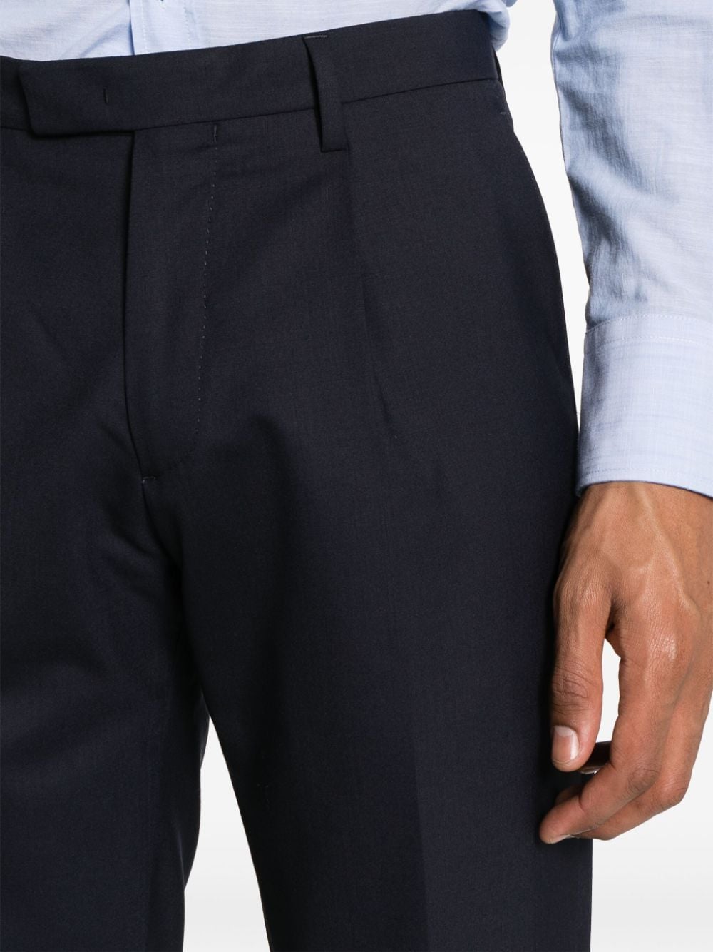 男士深藍羊毛裁剪設計西裝外套配褲子和背心