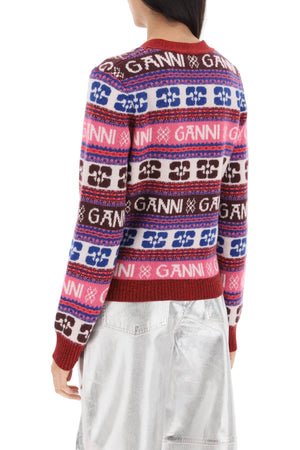 Multicolor Wool Blend Cardigan with Ganni Pattern for Women SS24