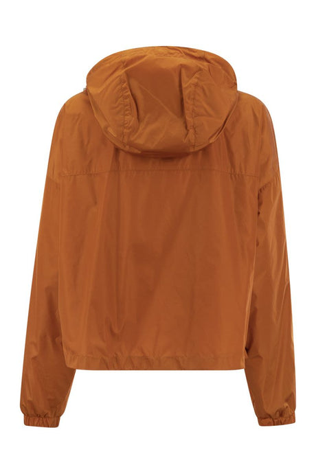 HOGAN Women's Orange Short Hooded Windbreaker - Water-Repellent Nylon, Two-Way Zip Fastening, Slanted Zip Pockets