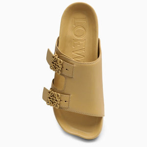LOEWE Beige Leather Slide Sandal with Logo Buckle