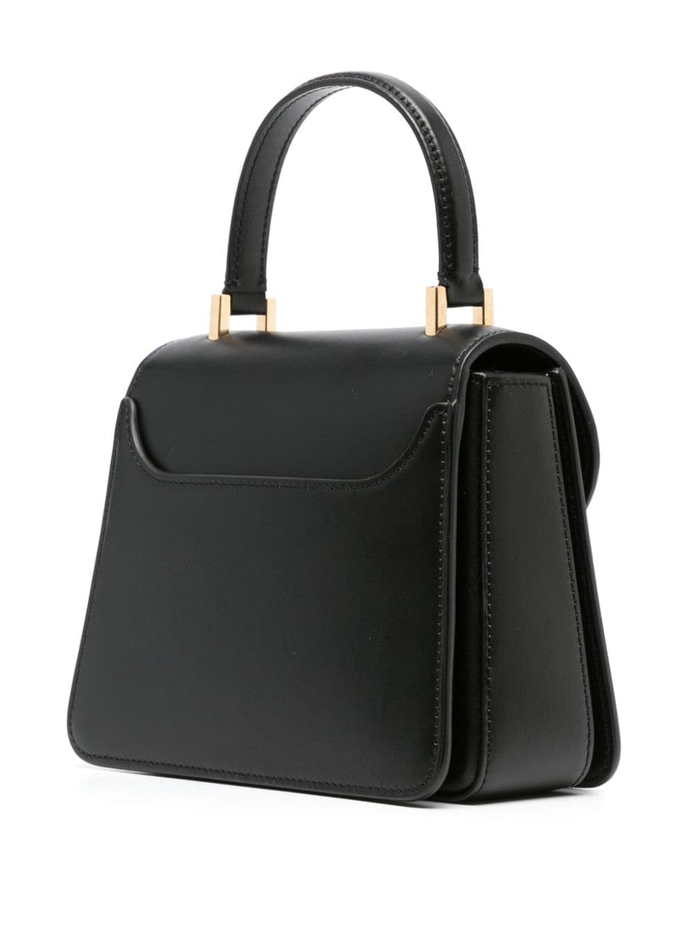 LANVIN Concerto Small Black Leather Top-Handle Shoulder Bag with Gold-Tone Accents