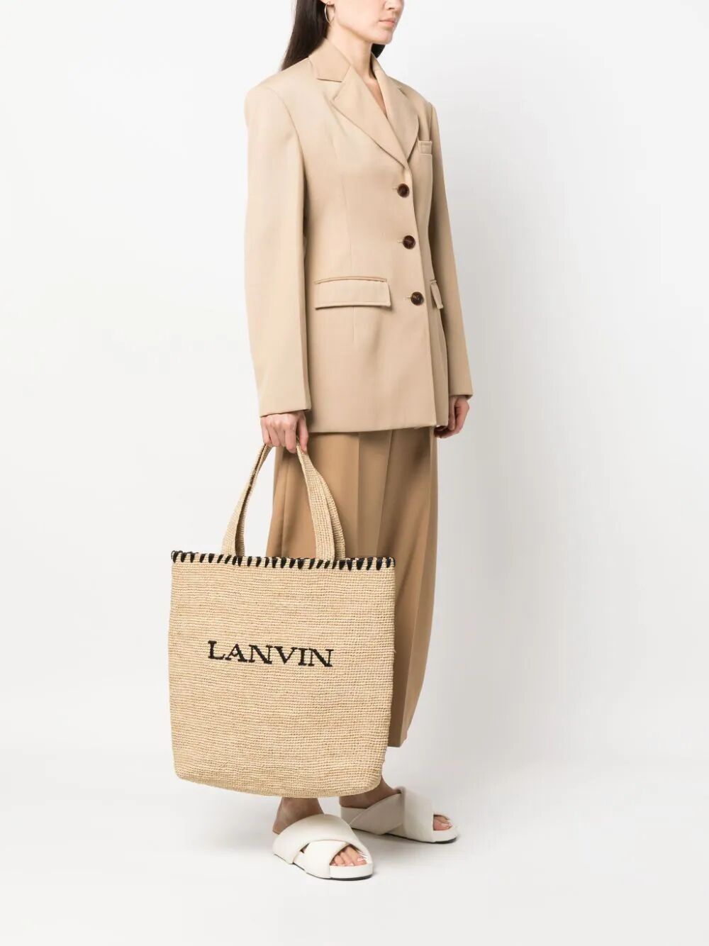 LANVIN Beige Raffia Tote Handbag for Women - SS24 Collection