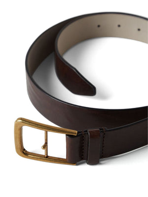 BRUNELLO CUCINELLI Brown Leather Belt with Gold-Tone Hardware for Women