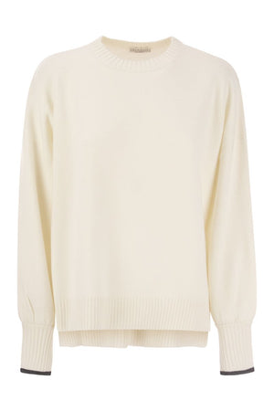 BRUNELLO CUCINELLI Luxurious Cashmere Knit with Shiny Embellished Cuffs for Women - FW23