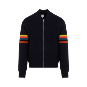 PAUL SMITH Navy Wool Knit Bomber Jacket for Men - FW24