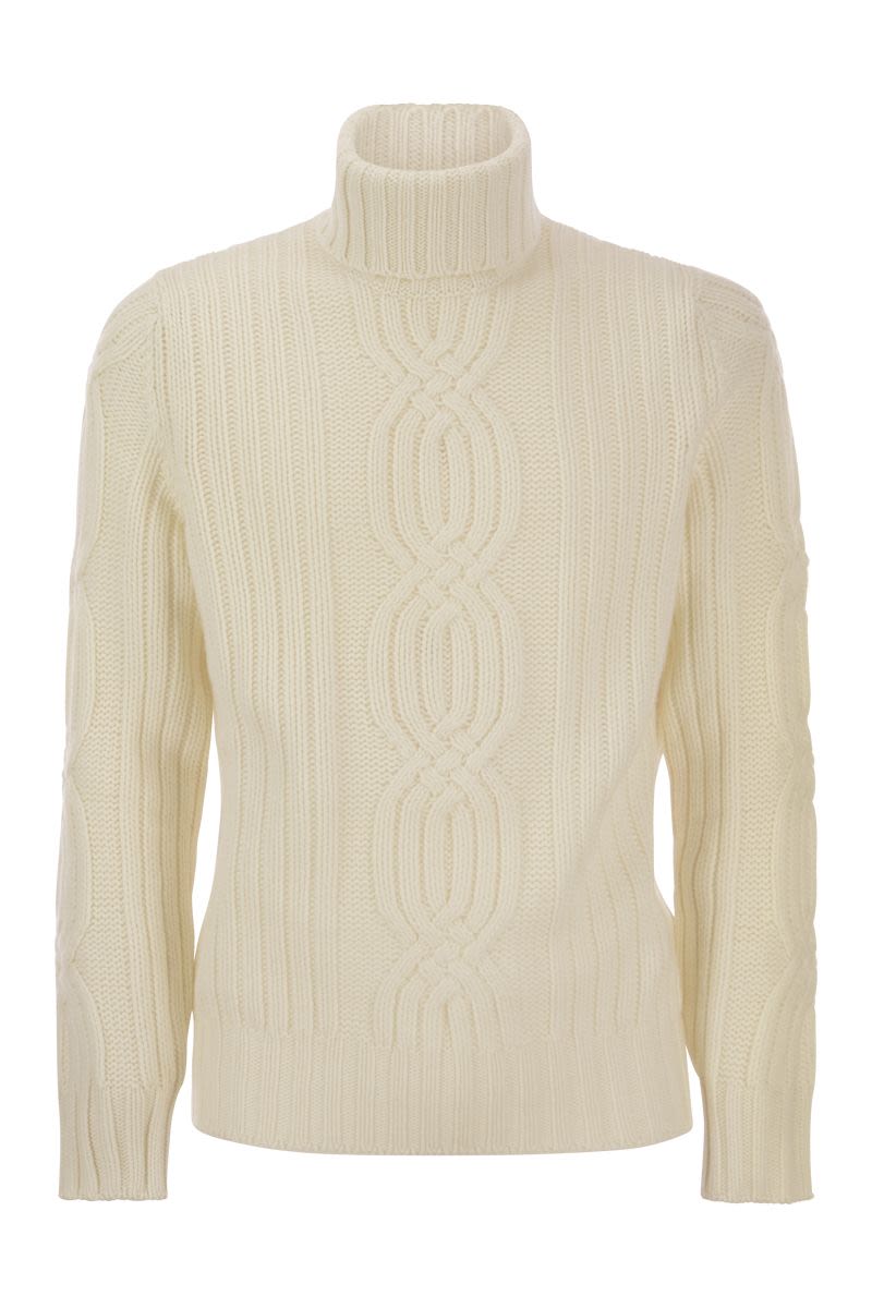 BRUNELLO CUCINELLI Cream Braided Cashmere Turtleneck Sweater for Men - FW23