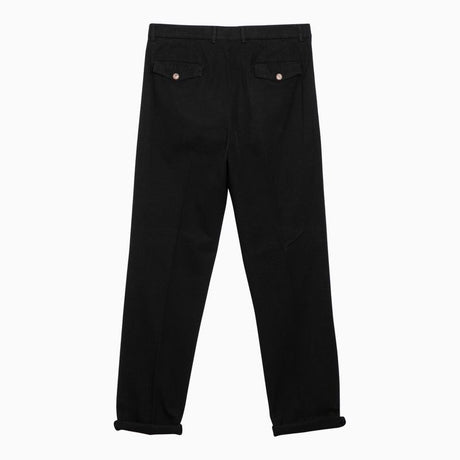 BRUNELLO CUCINELLI Black Cotton Trousers - Men's Fashion Pants for SS24
