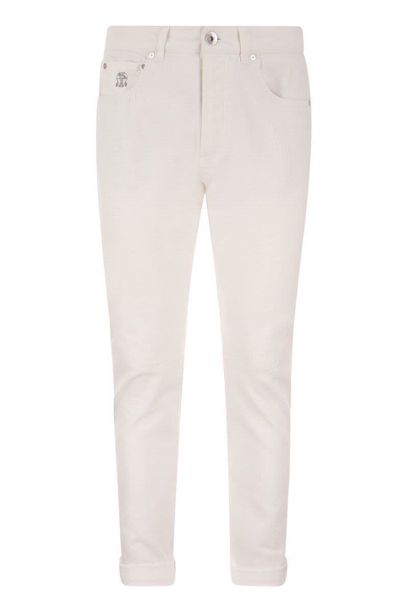BRUNELLO CUCINELLI Men's Snow Cotton Five-Pocket Trousers in Slubbed Denim
